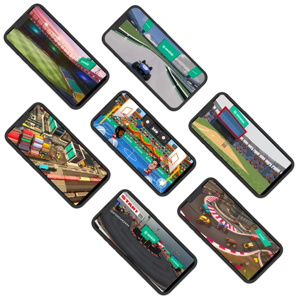Smartphones showing in-game ads in different mobile games
